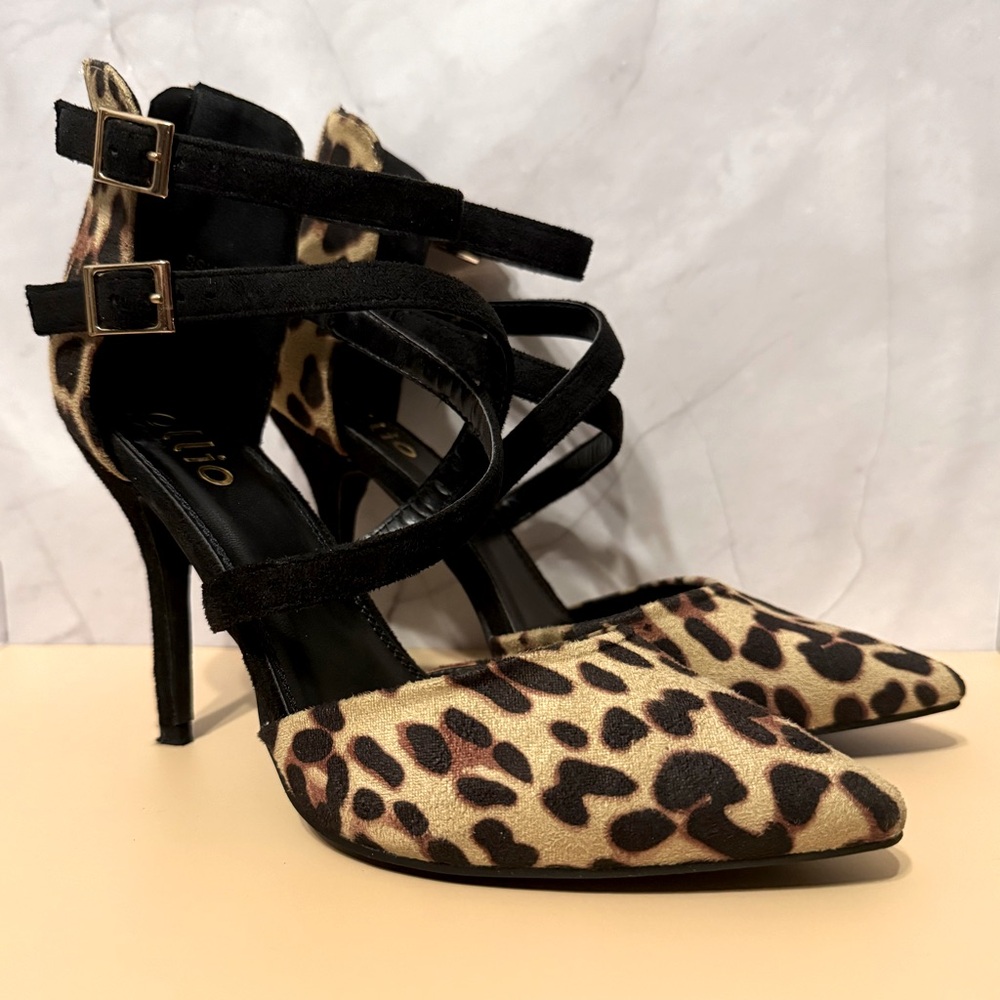 Ollio Leopard Print Strappy Heels